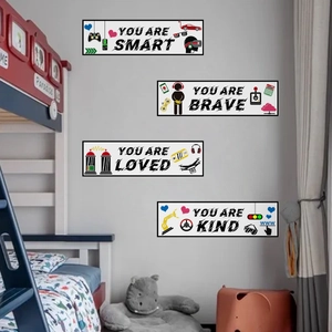 Set of 4 motivational gaming wall decals with technology icons for bedroom decor