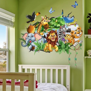 3D cartoon animal wall sticker with lion and elephant for kids room wall decoration