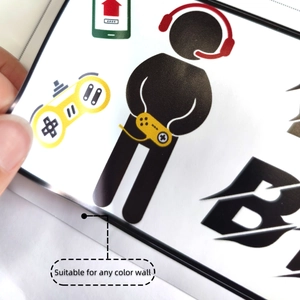 Close-up of matte game wall sticker showing a gamer silhouette and gamepad texture