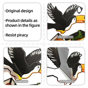 Detail showing waterproof 3D cartoon toucan wall sticker front and reverse adhesive side