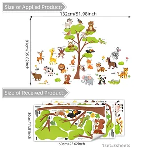 Détail de stickers muraux animaux de la forêt avec dimensions et mise en page de décoration