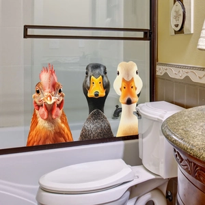 Pegatinas de PVC para Ventana con Cabeza de Animal Asomado Gallo Pato Ganso Realistas Calcomanías Estáticas Impermeabili de Pared