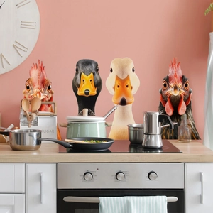 Pegatinas de pared 3D de gallo y pato de dibujos animados para decorar la cocina