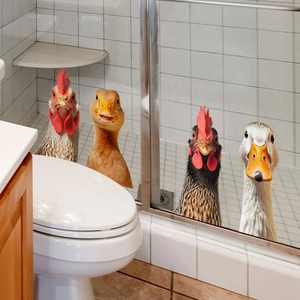 Pegatinas divertidas de pollos y patos para decoración de cristales en el baño
