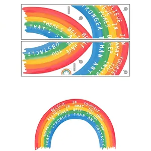 Sticker mural arc-en-ciel avec animaux et citation motivante avec dimensions