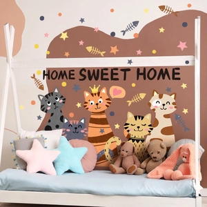 Cartoon cat home sweet home wall stickers for nursery and bedroom wall decoration