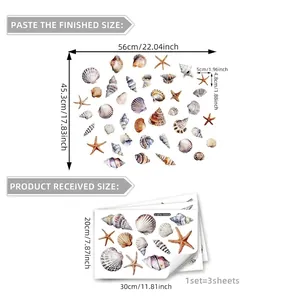 Self-adhesive watercolor ocean starfish and shell wall decals set for bathroom decor