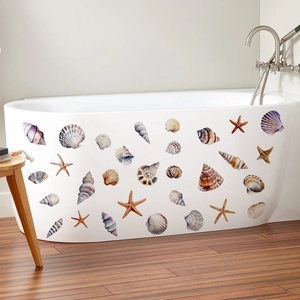 Marine Life Shell Starfish Wall Stickers Waterproof PVC Self Adhesive Bathroom Decor Watercolor Style