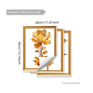 Set of 3 golden plant leaf wall stickers with 30x40cm dimensions for home wall decor