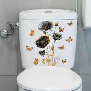 Floral and butterfly self-adhesive wall stickers for bathroom and toilet decoration