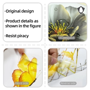 Detail showing waterproof floral and butterfly stickers with original design texture