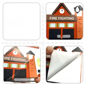 Waterproof fire station wall sticker detail showing the front and back adhesive side