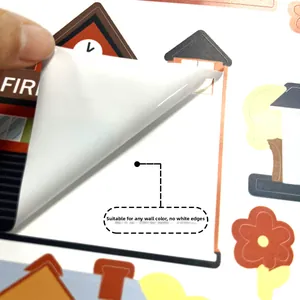 Detail of transparent PVC wall sticker showing fire station design with no white edges