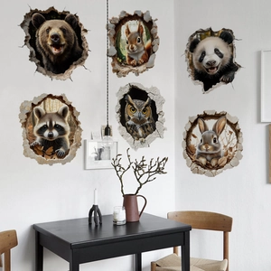 Adesivi murali 3D con animali della foresta realistici per decorazione pareti casa moderna
