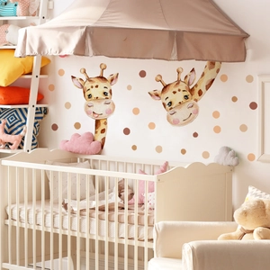 Cartoon giraffe wall stickers with Morandi dots for baby nursery and kids room decor