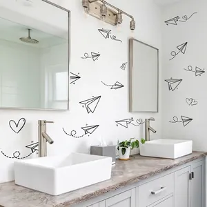 Cartoon paper airplane and heart wall stickers collage effect for home decor