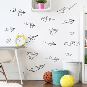 Creative paper airplane wall decals with heart patterns for children bedroom decoration