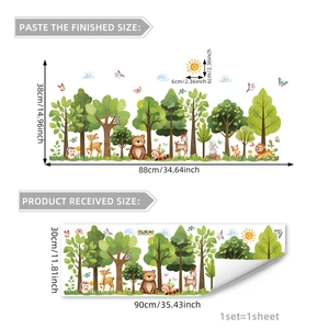 Cartoon forest animals and sun wall stickers for kids room decor, 90x30cm sheet size