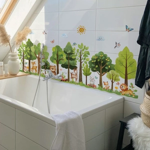 Forest animal wall stickers with lions and deer for kids' bedroom and bathroom decor