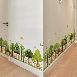 Cartoon forest animals and green plants wall decals for nursery wall decoration