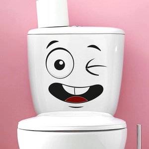 Funny winking face sticker for toilet tank decoration with cute cartoon expression