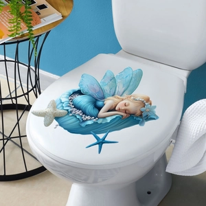 Blue ocean fairy wall sticker for bathroom decor with pearls and starfish elements