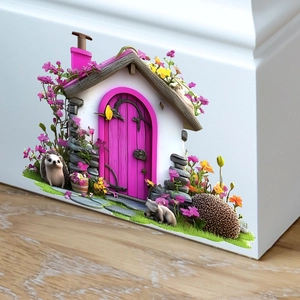 Cartoon Feenhaus Wandtattoo mit Igeln und Blumen für Kinderzimmer Dekoration