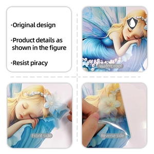 Detail showing waterproof blue fairy wall sticker with double-sided visible design