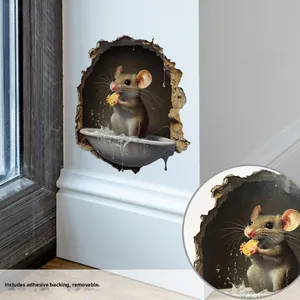 3D cartoon mouse hole wall sticker with self-adhesive and removable vinyl material