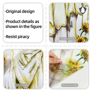Detail of waterproof sunflower sticker with translucent texture and easy-peel design