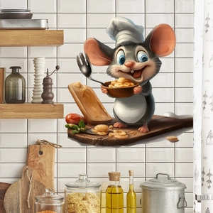 Cartoon Chef Animal Wall Stickers PVC Waterproof Self Adhesive Removable Kitchen Dining Room Decor Cat Mouse Decals