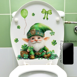Adesivo creativo con gnomo e trifoglio di San Patrizio su coperchio del WC bianco