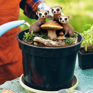 Niedliche Erdmännchen und Pilze Gartenstecker Dekoration für Pflanzgefäße im Außenbereich