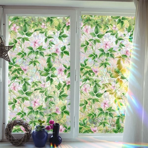 Floral vine window film with rainbow refraction effect for home privacy decoration
