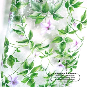 Detail of floral window film showing ice-crack texture and rainbow sunlight effect