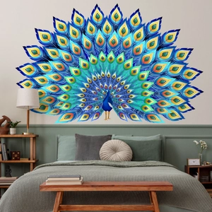 Large blue peacock wall decal sticker for living room bedroom home wall decor
