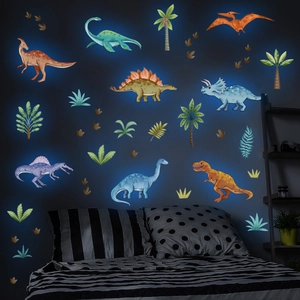 Luminous blue dinosaur wall stickers for children room decor with glowing prehistoric elements