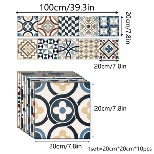 Set of 10 Mediterranean style PVC tile stickers 20x20cm for kitchen wall decor