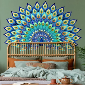Vibrant peacock feather wall decal for living room bedroom home background decoration