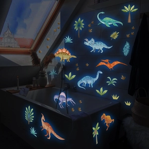 Dinosaur Wall Stickers Glow In The Dark Luminous PVC Decals For Kids Room Bedroom Nursery Cartoon Jurassic Theme