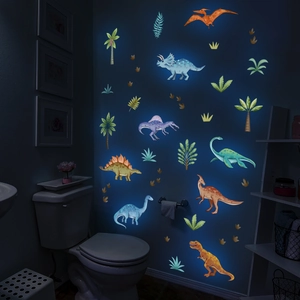 Luminous blue dinosaur wall stickers set glowing in the dark for kids room decor