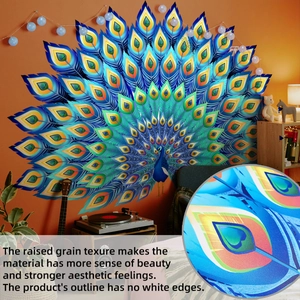 Vibrant peacock wall decal with raised grain texture for living room home decor