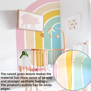 Macro detail of large pastel rainbow wall sticker showing textured finish and no white borders