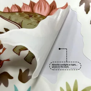 Detailed view of self-adhesive back and glow-in-the-dark dinosaur wall sticker material