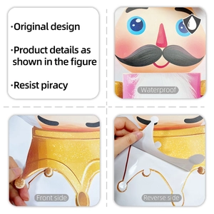Detailed views of waterproof PVC nutcracker wall stickers with adhesive backing and crown design