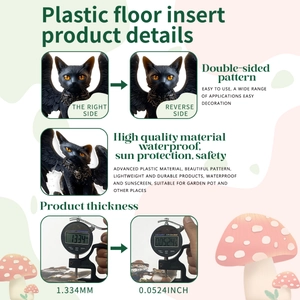 Detail showing the 1.33mm thickness and waterproof PVC material of black cat garden stake