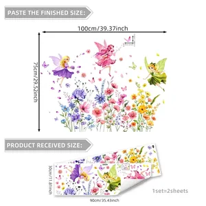 Wandsticker-Set mit Blumenfee und Schmetterlingen, Größentabelle für Wohnzimmerdeko