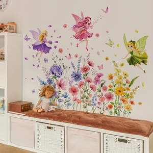Blumen Fee Schmetterling Wandaufkleber PVC Selbstklebend Wasserdicht Pflanzen Dekoration Für Kinderzimmer Haus