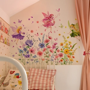 Blumenfee Wandaufkleber mit bunten Schmetterlingen für Kinderzimmer Deko