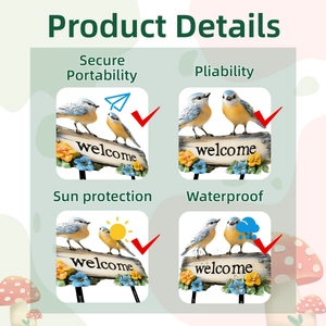 Detail showing waterproof and sunproof welcome bird garden stake with flexible PVC material